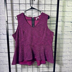 ELLE Pink Purple Burgundy Sleeveless Peplum Zip Back Top, Women’s Size XXL